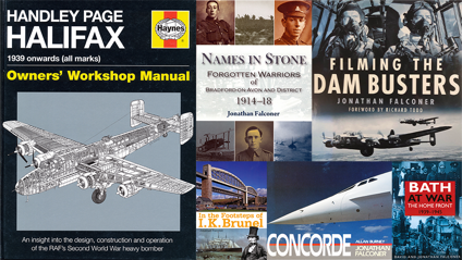 Photograph showing a montage of book covers by Jonathan Falconer